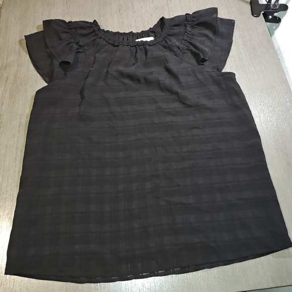 LOFT Tops - Loft Women's Short Sleeve Top, Black With Ruffles Size Medium